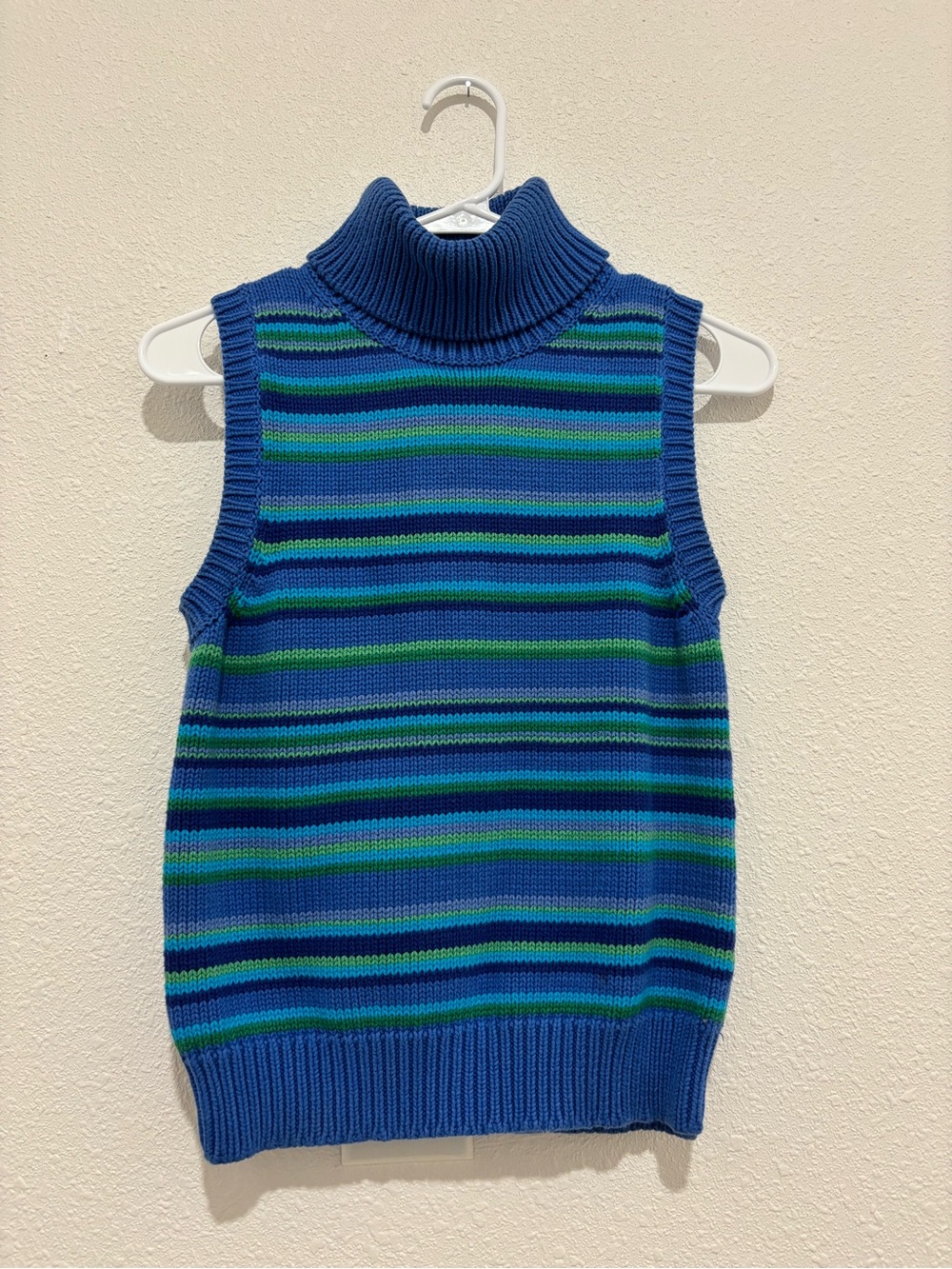 Lauren Ralph Lauren Blue & Green Striped Sleeveless Turtleneck